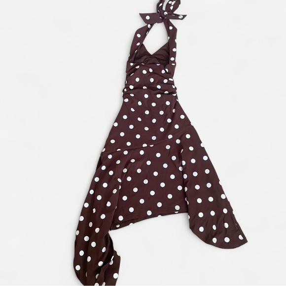 Peppermayo Keylani Halter Midi Dress Chocolate White Polka Dot US 0 - Picture 6 of 6